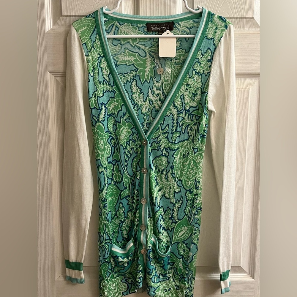CHARLOTTE TARANTOLA~TEAL PAISLEY CARDIGAN~NWT~M